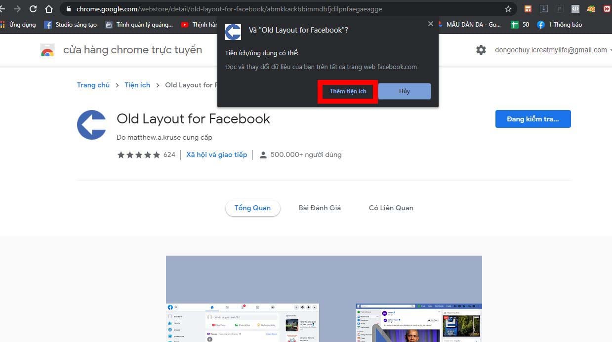cài đặt tiện ích mở rộng Old Layout for Facebook