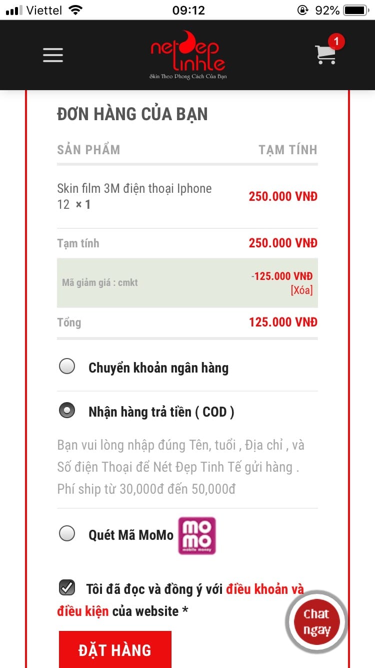 áp dụng mã giảm giá khai trương