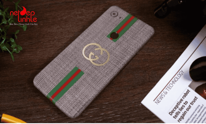 Miếng dán Skin điện thoại Google-Pixel film 3M vân vải sợi to phối cùng logo Gucci