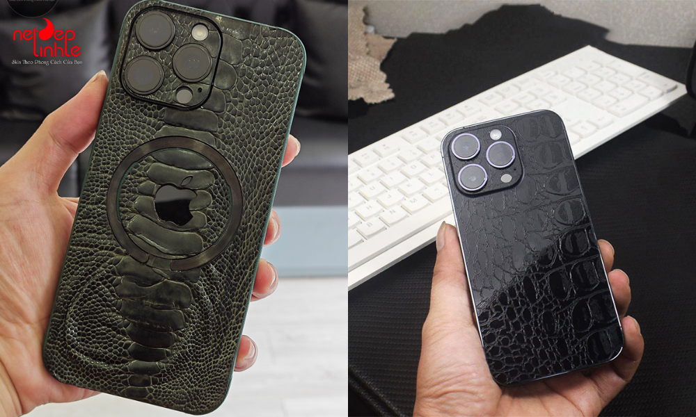 Dán skin iPhone 16 vân da cá sấu sang trọng, êm tay 